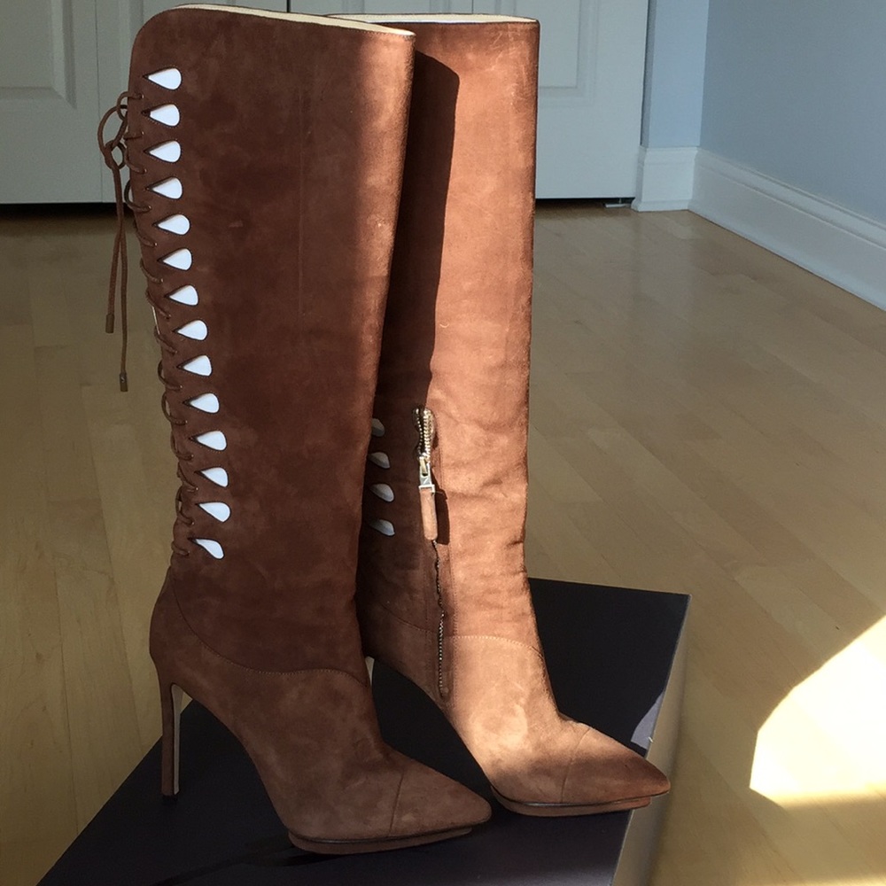 B Brian Atwood brown suede boots